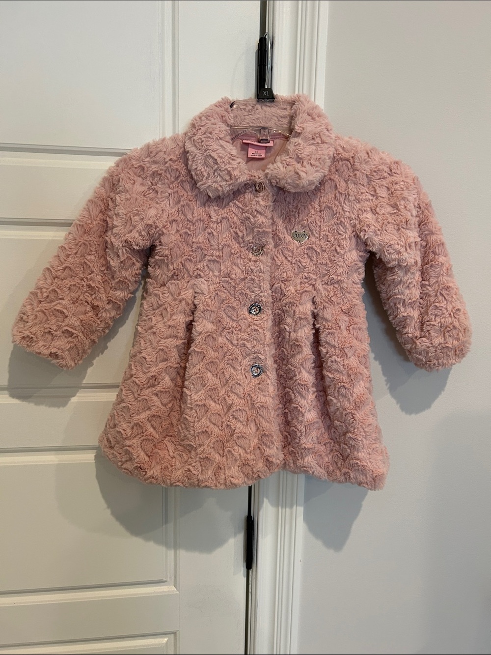 Pre-owned Juicy Couture Plush Pink Toddler Coat with Heart Accent